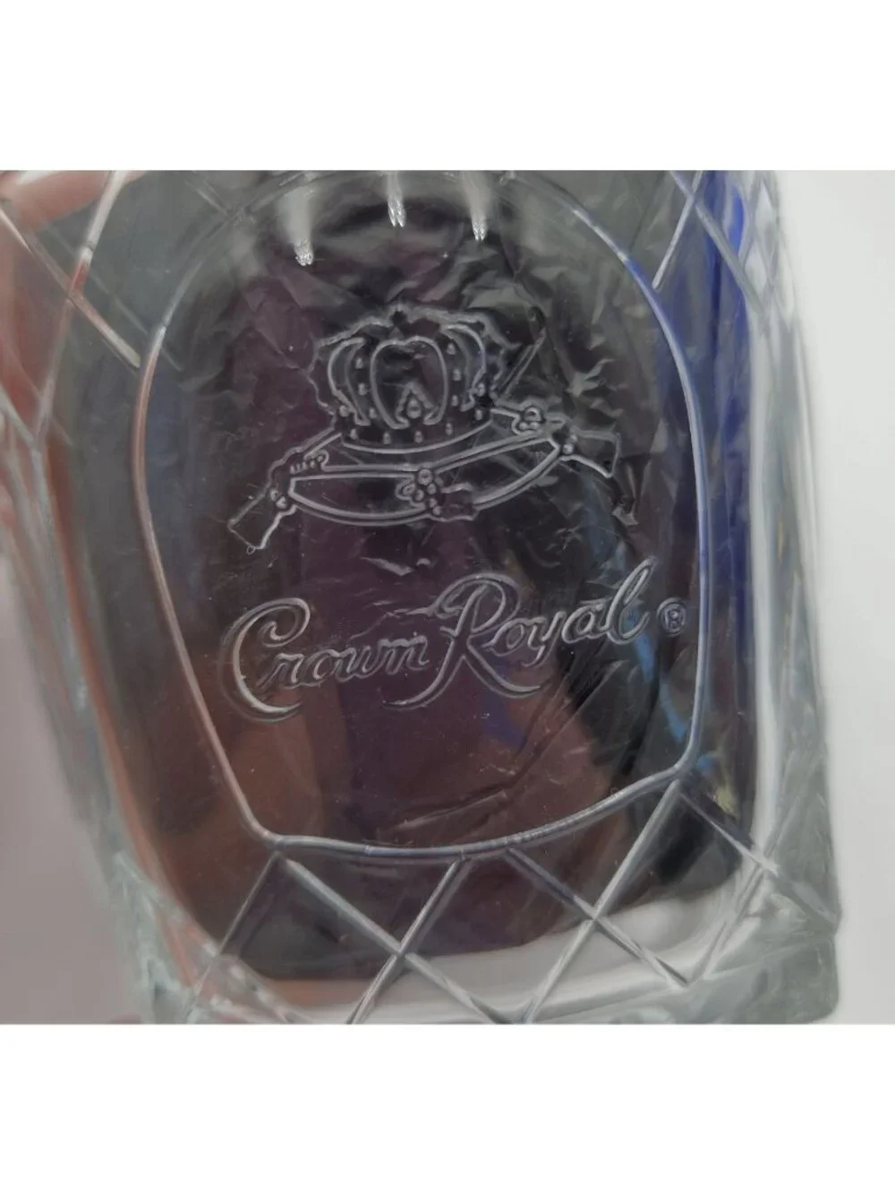 Crown Royal Etched Logo Diamond Pattern Whiskey Low Ball Glasses Set Of 2 10 oz